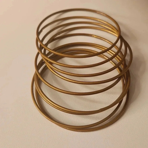 Yellow Gold Tone Thin Skinny Stackable Bangles - Picture 2 of 2